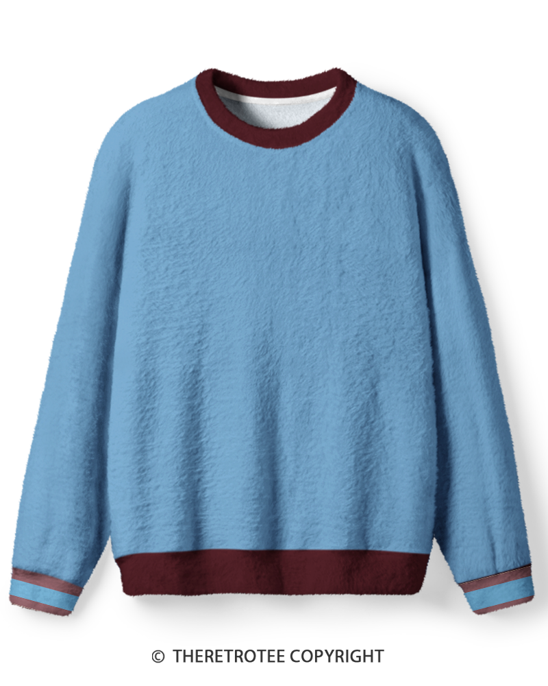 TheRetroTee Vintage 1980s Sky Blue Burgundy Sweater