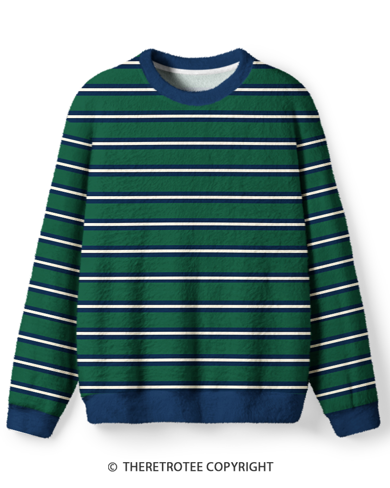 TheRetroTee Vintage 1980s Forest Green Blue Stripe Sweater