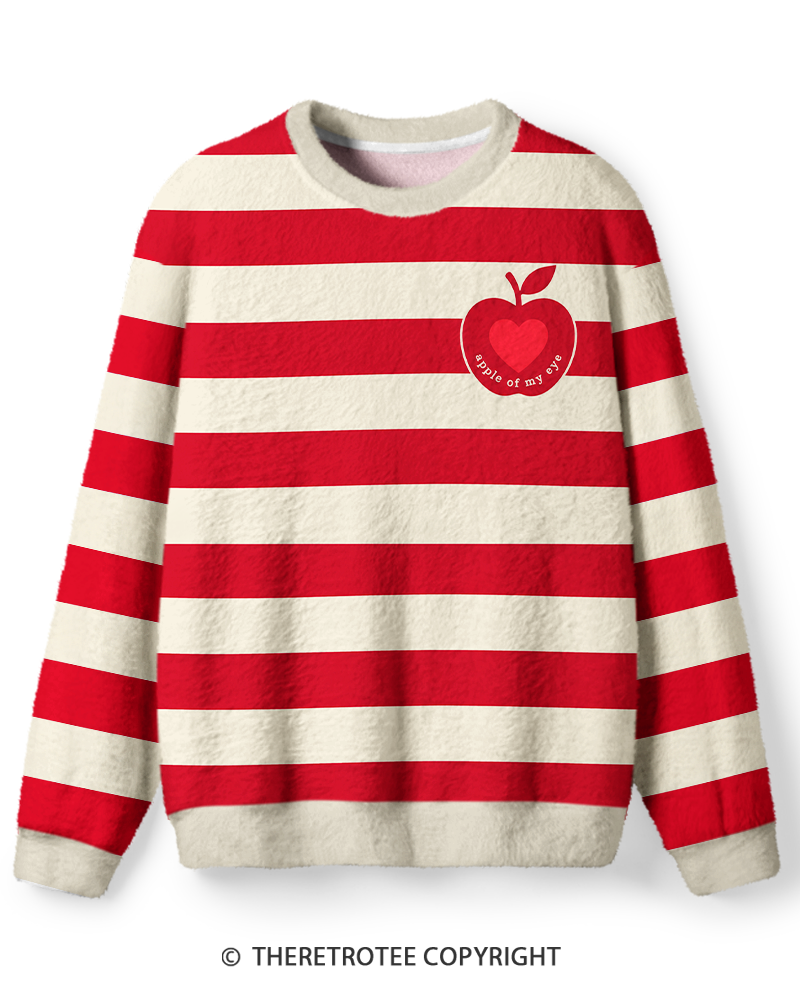 TheRetroTee Vintage 1970s Apple Red Cream Stripe Sweater
