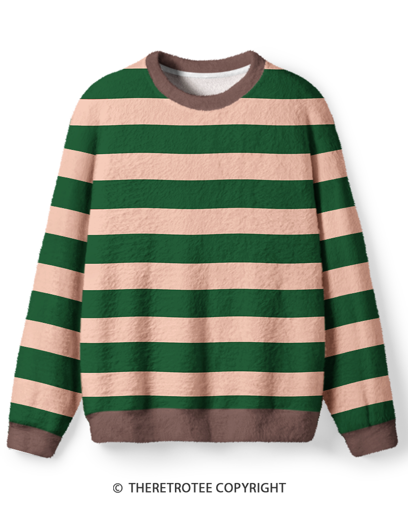 TheRetroTee Vintage 1970s Forest Green Blush Stripe Sweater