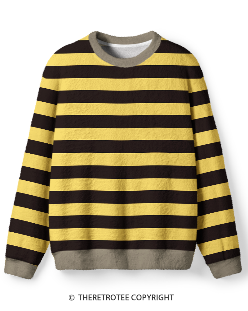 TheRetroTee Vintage 1970s Butter Yellow Espresso Stripe Sweater