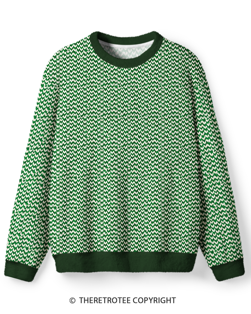 TheRetroTee Vintage 1970s Forest Green Ivory Chevron Sweater