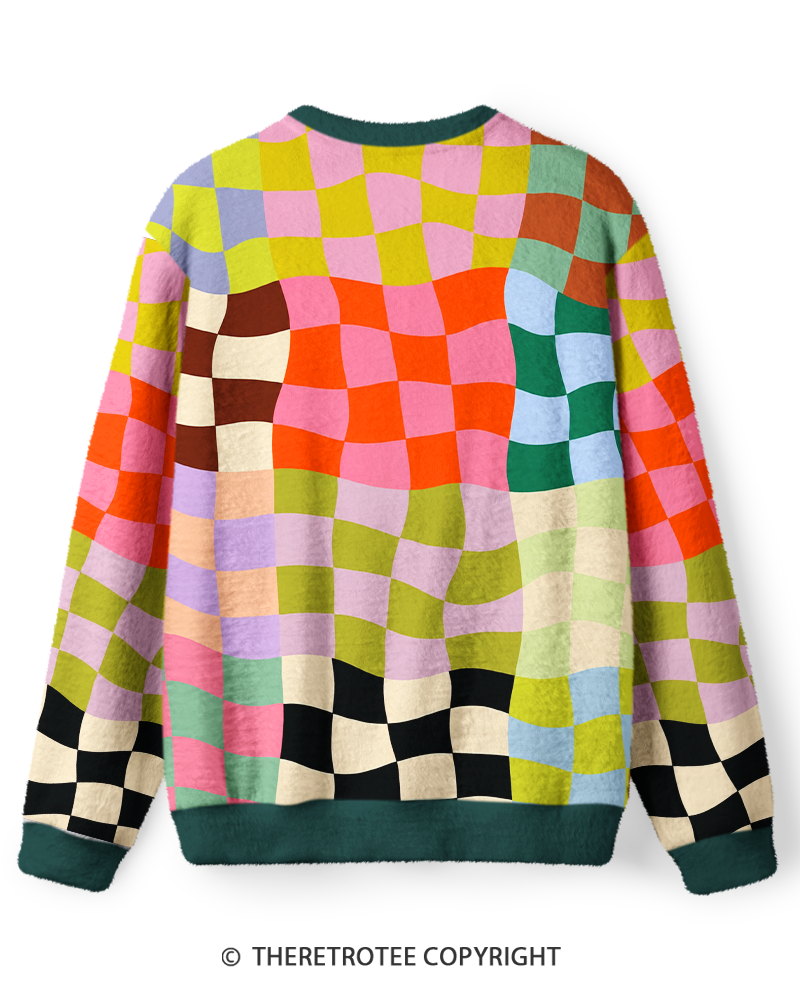 TheRetroTee Vintage 1980s Pastel Patchwork Check Sweater