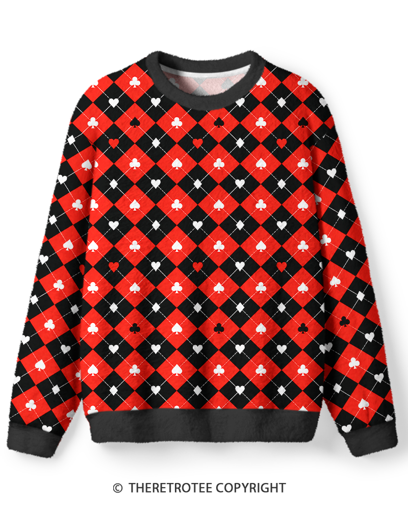 TheRetroTee Vintage 1980s Red Black Card Suit Argyle Sweater