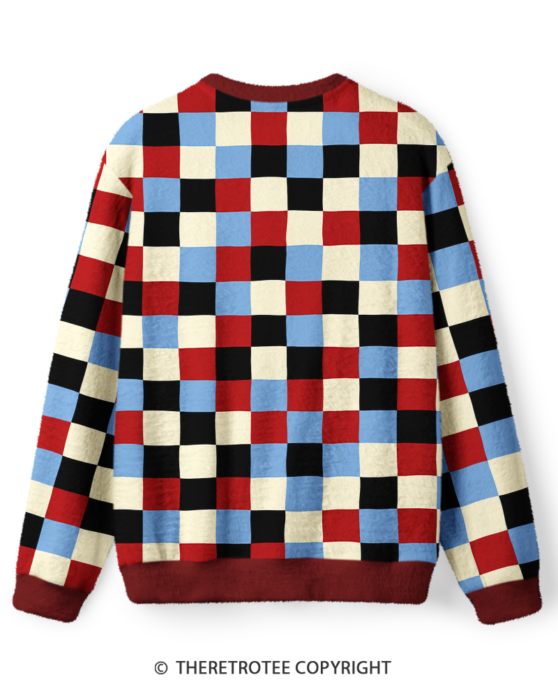 TheRetroTee Vintage 1980s Color Block Check Sweater