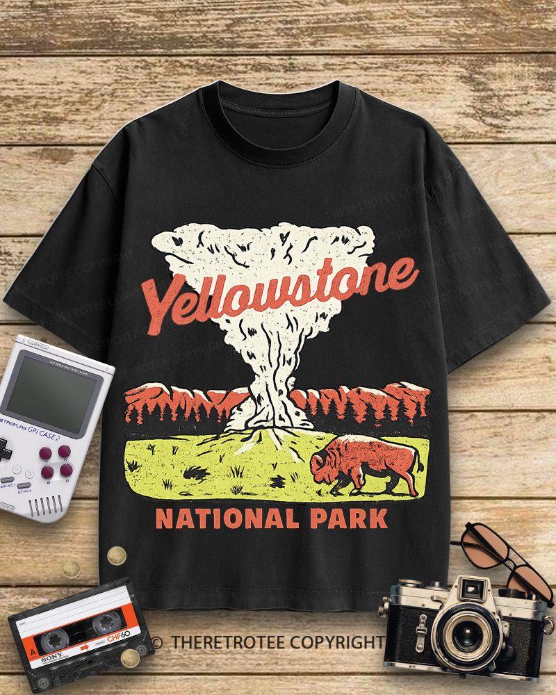 TheRetroTee Yellowstone National Park Old Faithful 1940s Cotton T-Shirt