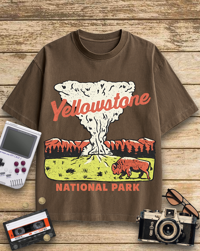 TheRetroTee Yellowstone National Park Old Faithful 1940s Cotton T-Shirt