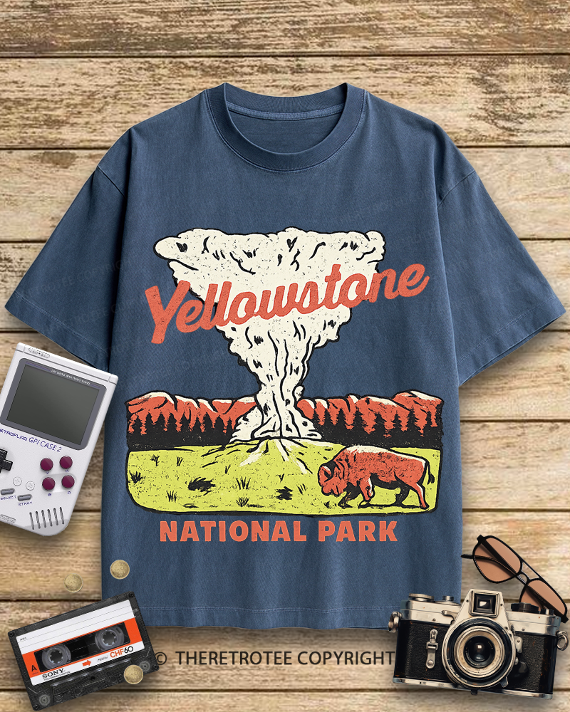 TheRetroTee Yellowstone National Park Old Faithful 1940s Cotton T-Shirt