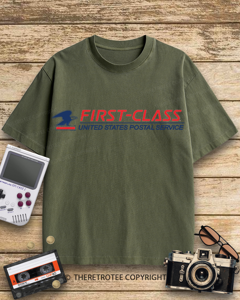 TheRetroTee USPS  First-Class Mail Logo 1970s Cotton T-Shirt