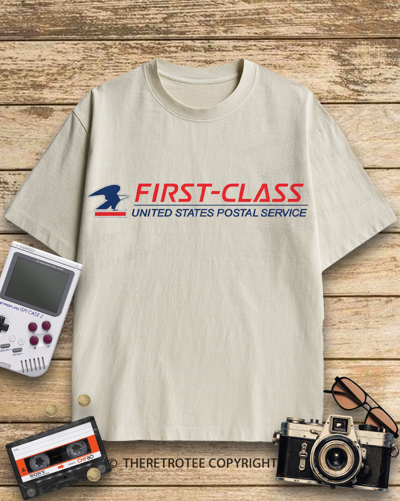 TheRetroTee USPS  First-Class Mail Logo 1970s Cotton T-Shirt
