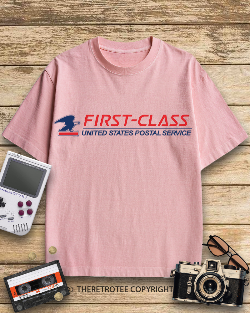 TheRetroTee USPS  First-Class Mail Logo 1970s Cotton T-Shirt