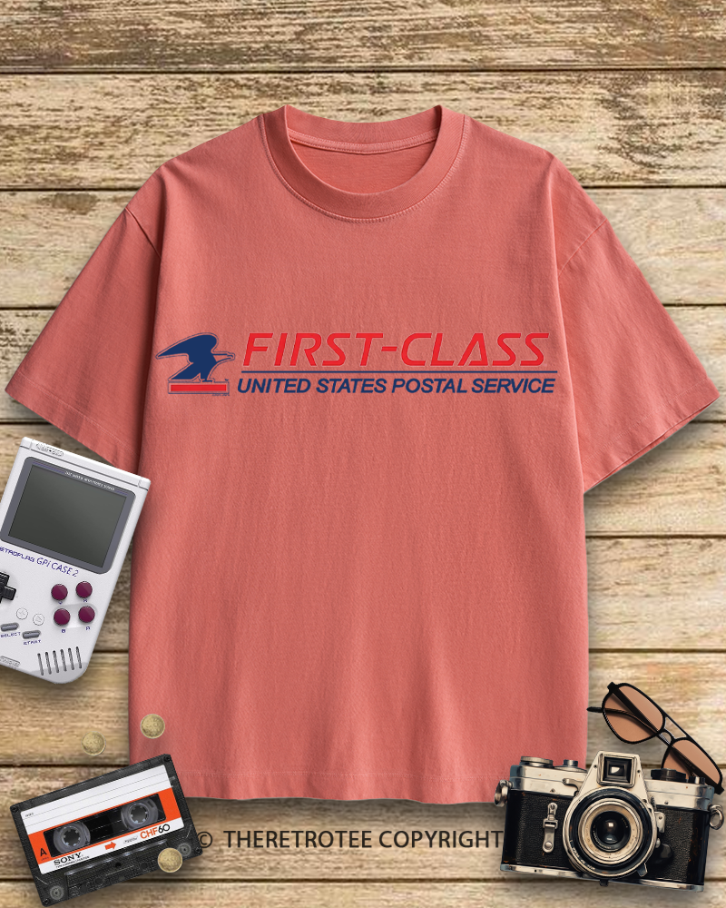 TheRetroTee USPS  First-Class Mail Logo 1970s Cotton T-Shirt