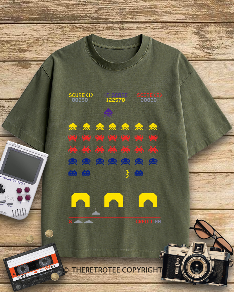 TheRetroTee Space Invaders worn 1980s Cotton T-Shirt