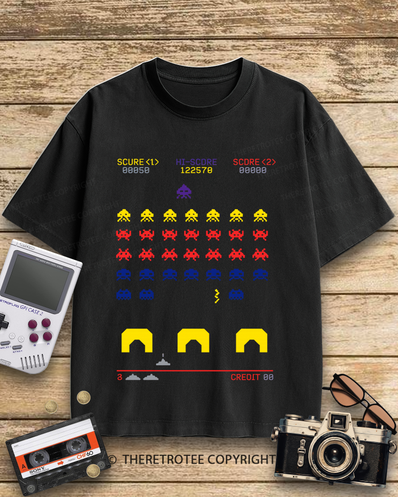 TheRetroTee Space Invaders worn 1980s Cotton T-Shirt