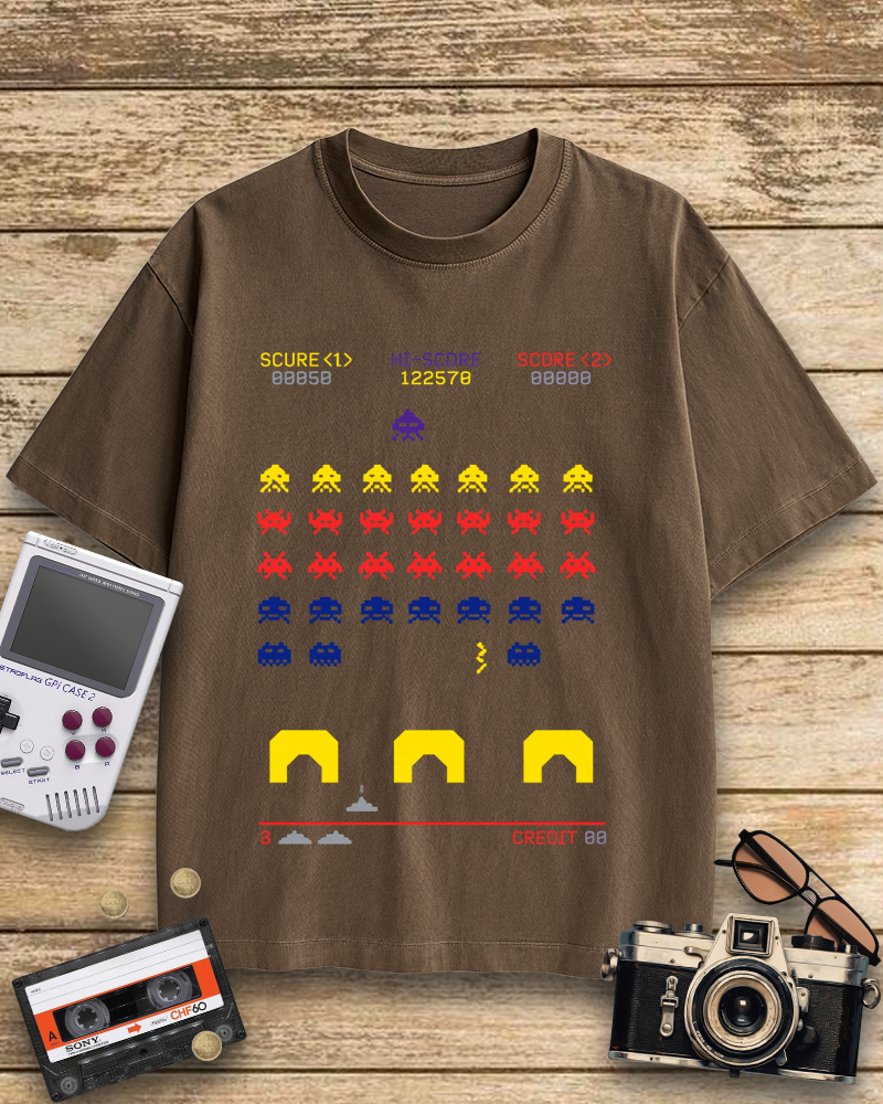 TheRetroTee Space Invaders worn 1980s Cotton T-Shirt