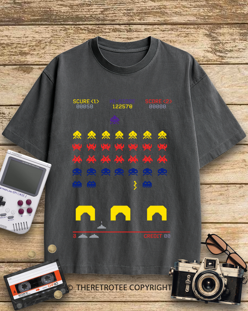 TheRetroTee Space Invaders worn 1980s Cotton T-Shirt