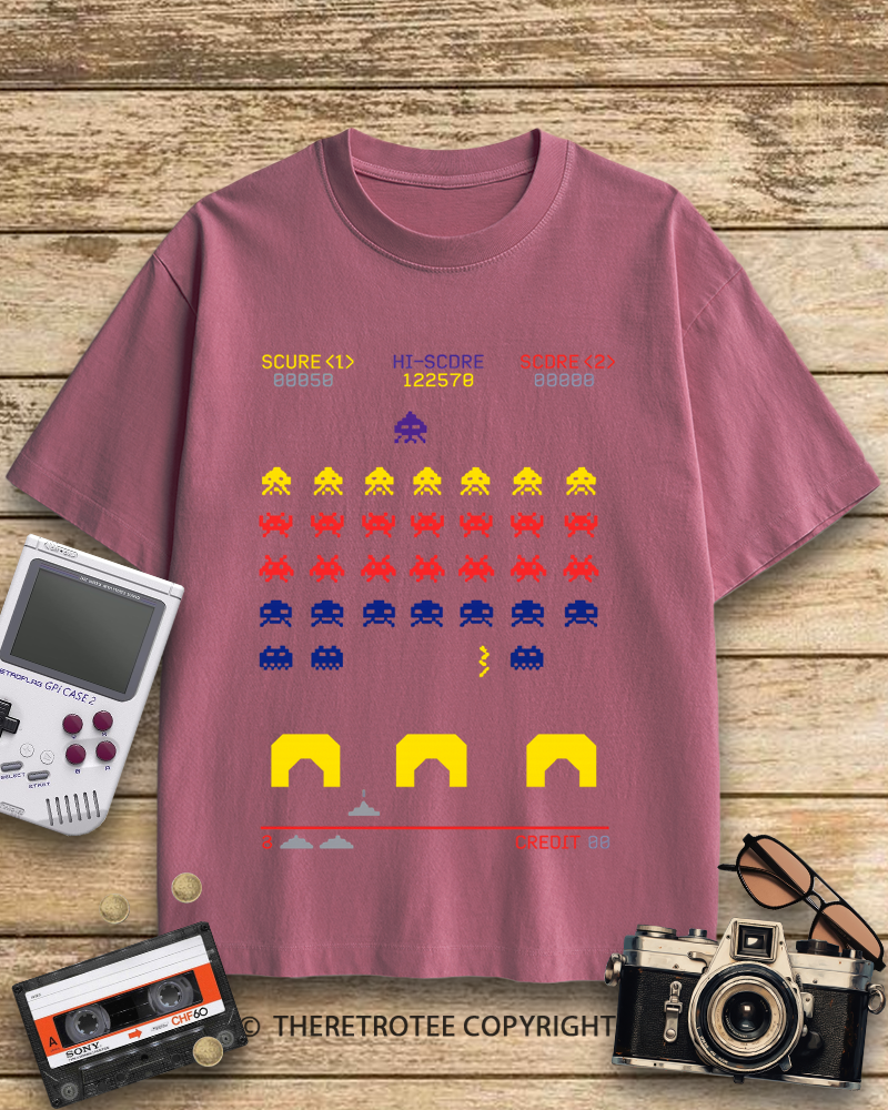 TheRetroTee Space Invaders worn 1980s Cotton T-Shirt