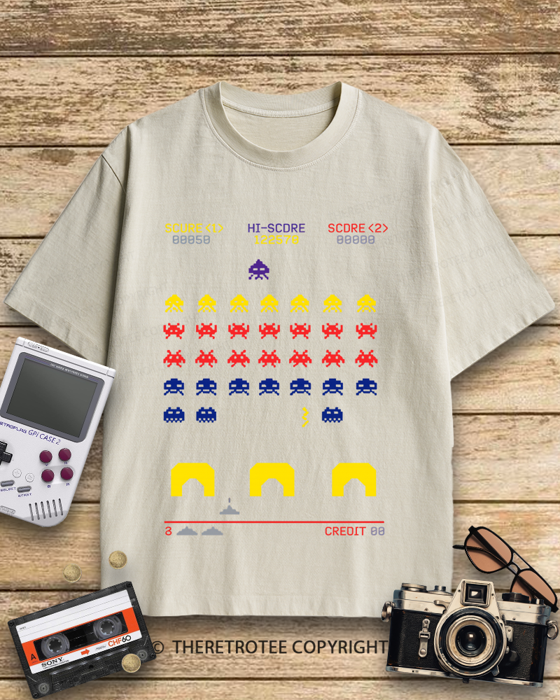 TheRetroTee Space Invaders worn 1980s Cotton T-Shirt