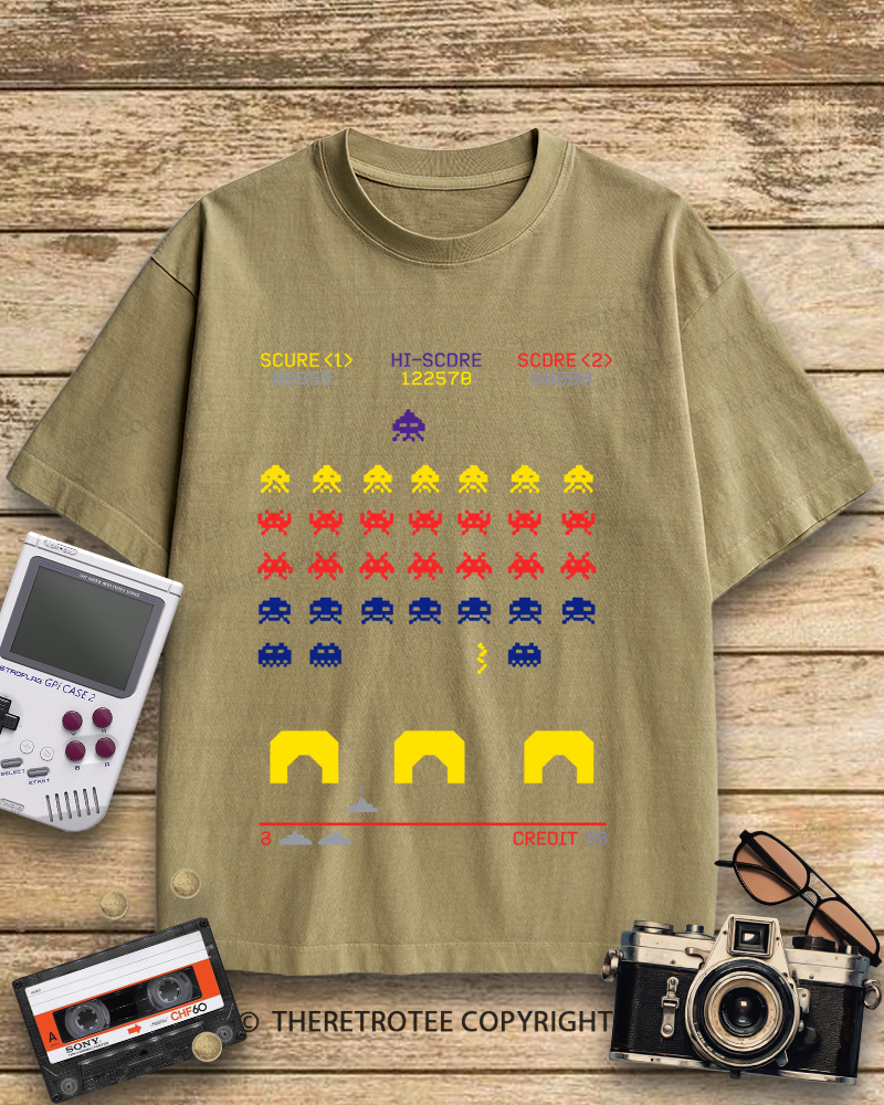 TheRetroTee Space Invaders worn 1980s Cotton T-Shirt