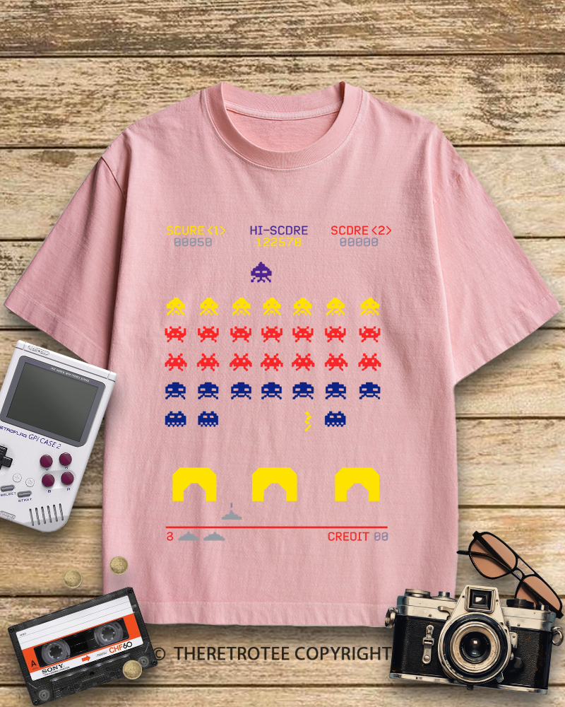 TheRetroTee Space Invaders worn 1980s Cotton T-Shirt