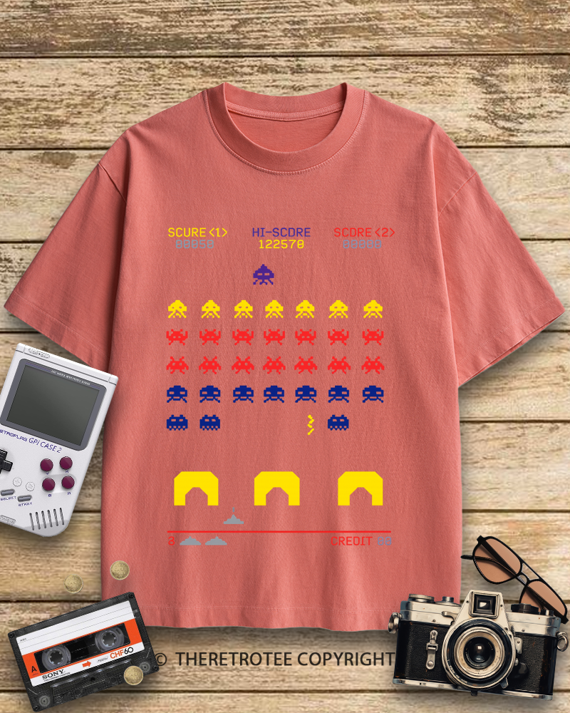 TheRetroTee Space Invaders worn 1980s Cotton T-Shirt