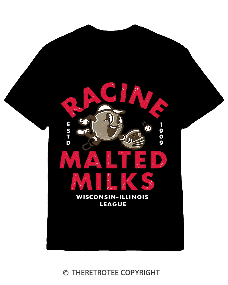 TheRetroTee 1900s Old League Milkman Retro Sports Graphic Cotton T-Shirt