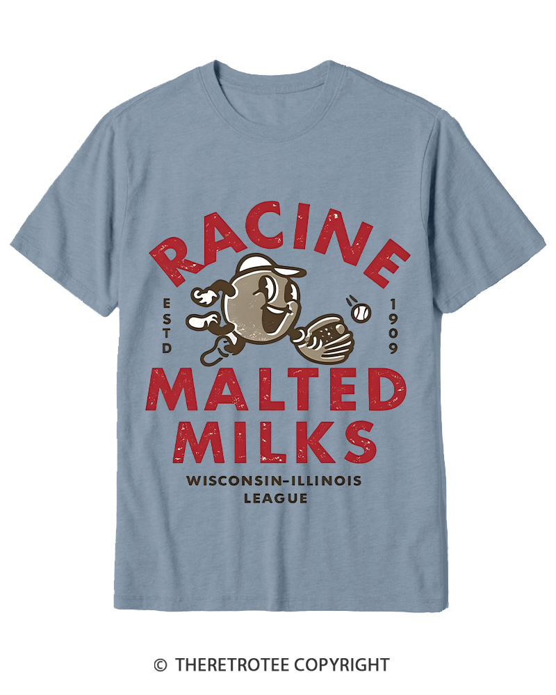 TheRetroTee 1900s Old League Milkman Retro Sports Graphic Cotton T-Shirt