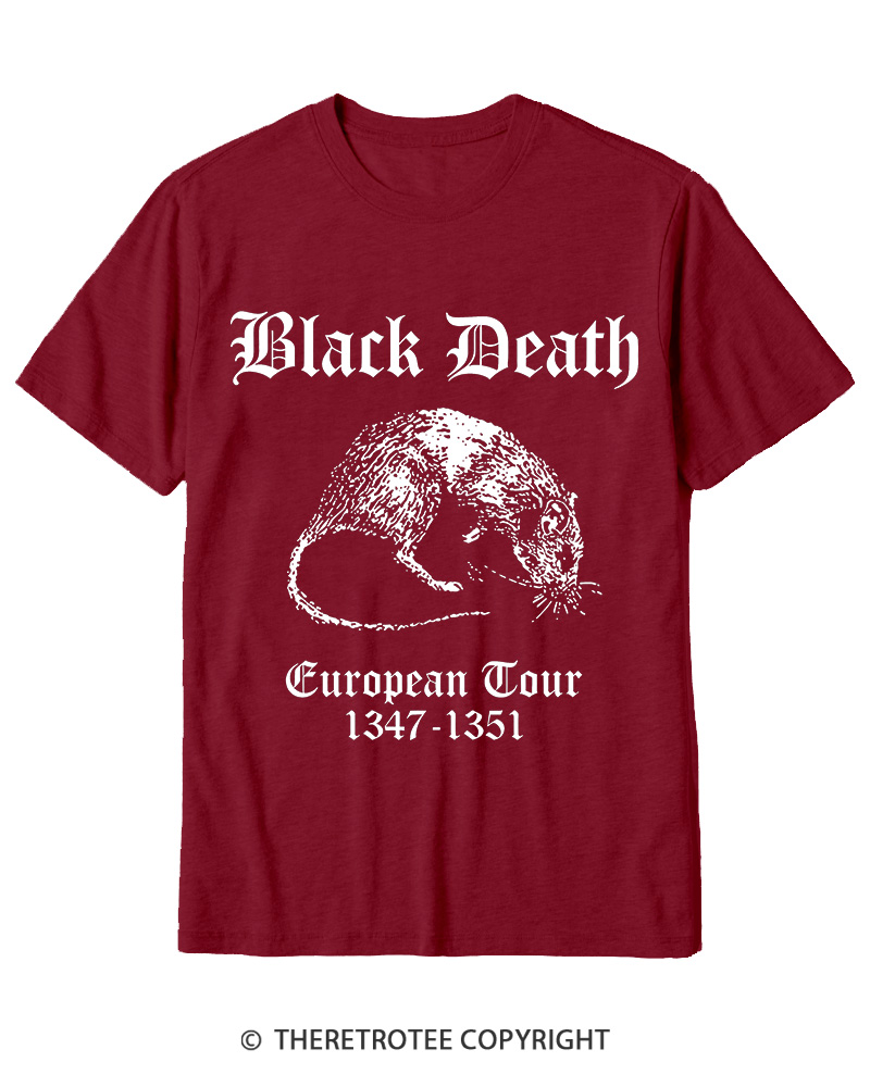 TheRetroTee Black Death European Tour Gothic Horror Cotton T-Shirt