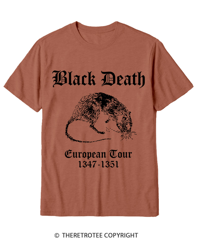 TheRetroTee Black Death European Tour Gothic Horror Cotton T-Shirt
