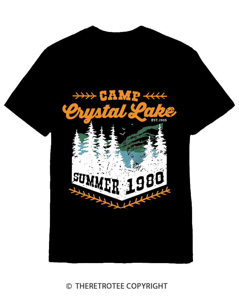 TheRetroTee 1980s Crystal Lake Camp Inspired Horror Cotton T-Shirt