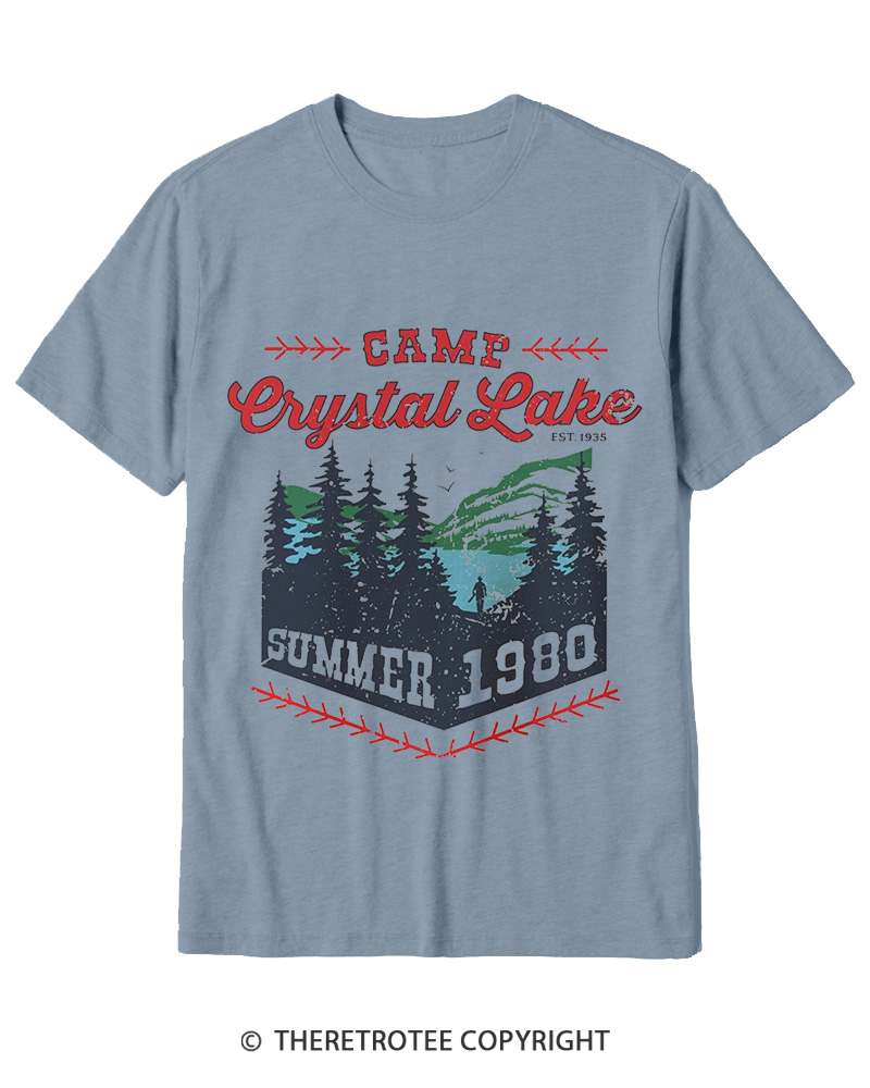 TheRetroTee 1980s Crystal Lake Camp Inspired Horror Cotton T-Shirt
