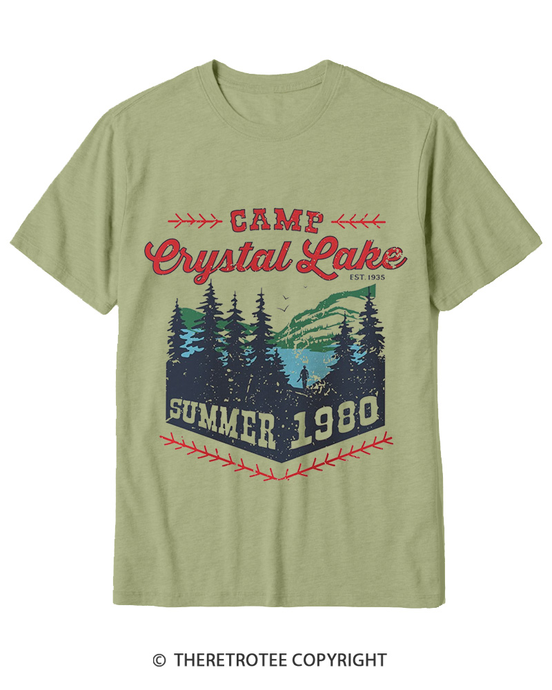 TheRetroTee 1980s Crystal Lake Camp Inspired Horror Cotton T-Shirt