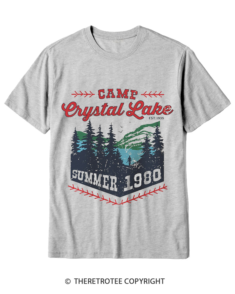 TheRetroTee 1980s Crystal Lake Camp Inspired Horror Cotton T-Shirt