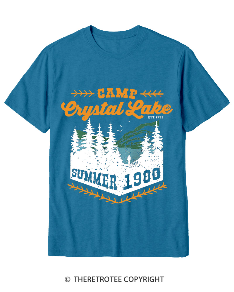 TheRetroTee 1980s Crystal Lake Camp Inspired Horror Cotton T-Shirt