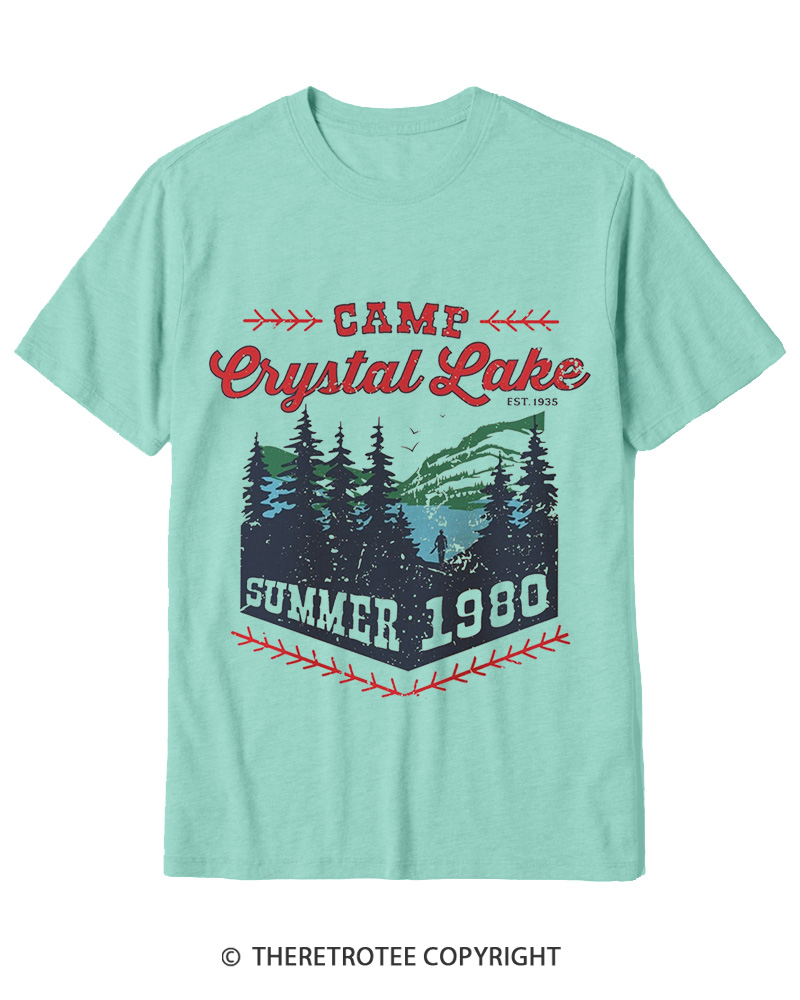 TheRetroTee 1980s Crystal Lake Camp Inspired Horror Cotton T-Shirt