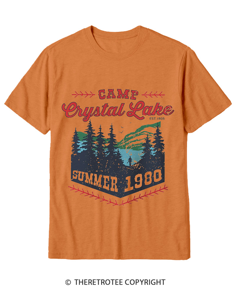 TheRetroTee 1980s Crystal Lake Camp Inspired Horror Cotton T-Shirt