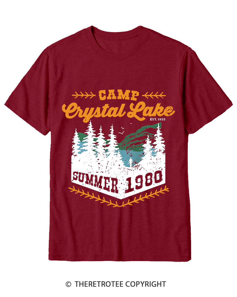 TheRetroTee 1980s Crystal Lake Camp Inspired Horror Cotton T-Shirt