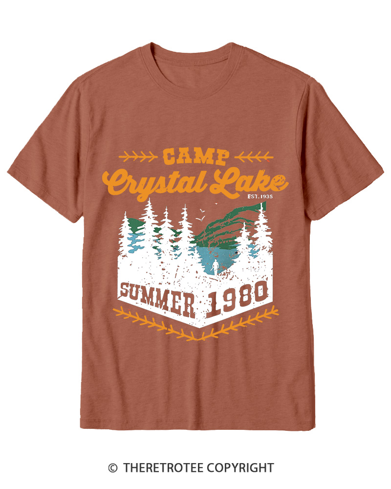 TheRetroTee 1980s Crystal Lake Camp Inspired Horror Cotton T-Shirt