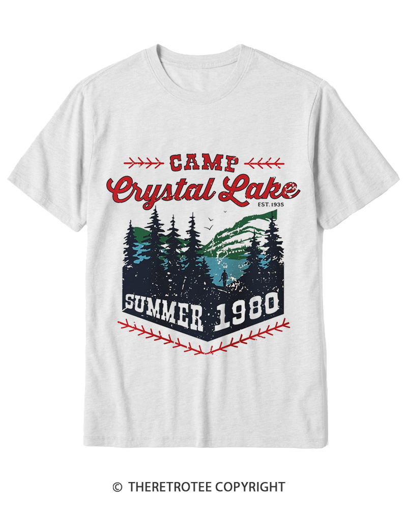 TheRetroTee 1980s Crystal Lake Camp Inspired Horror Cotton T-Shirt