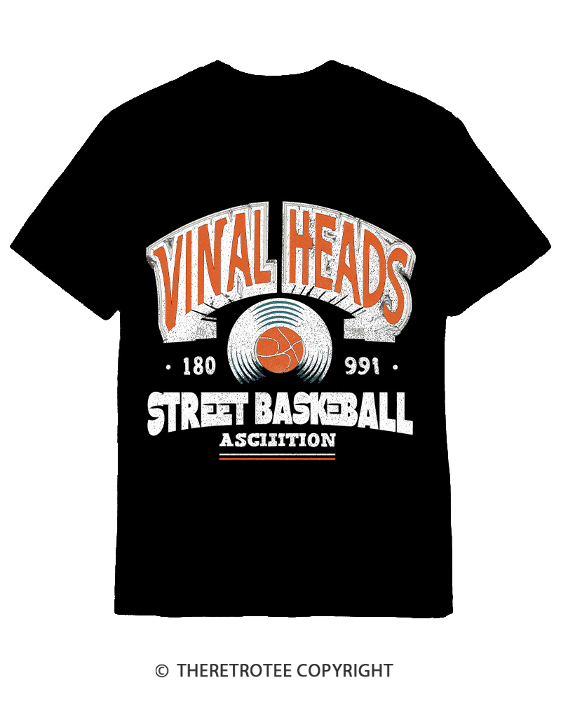 TheRetroTee 1980s Vinyl Heads Retro Street Basketball Graphic T-Shirt