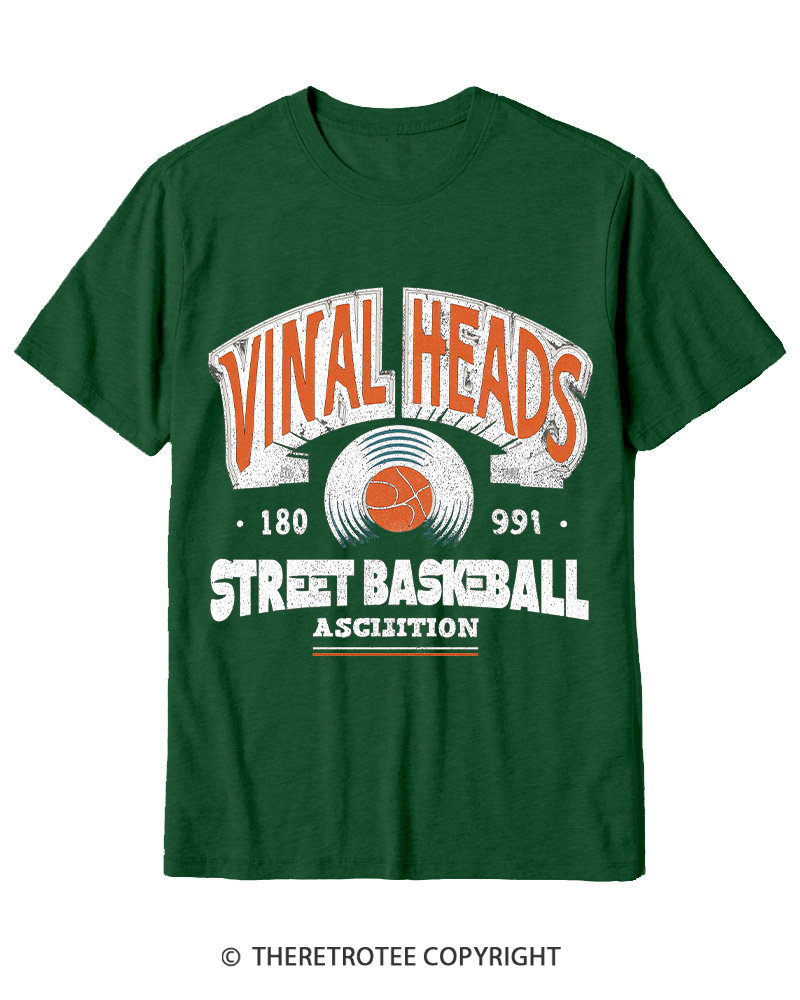 TheRetroTee 1980s Vinyl Heads Retro Street Basketball Graphic T-Shirt