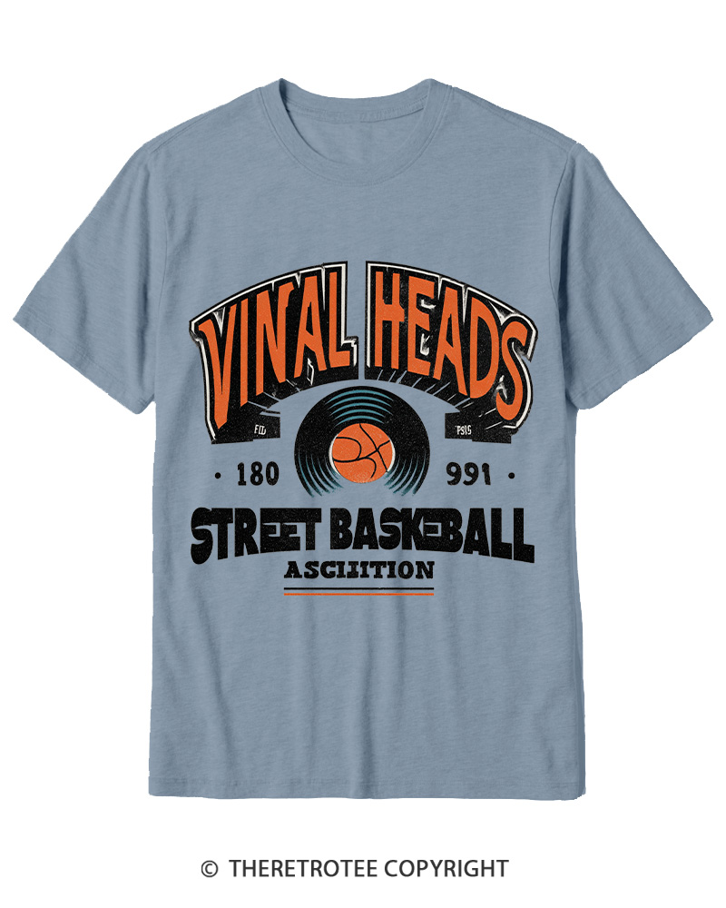 TheRetroTee 1980s Vinyl Heads Retro Street Basketball Graphic T-Shirt