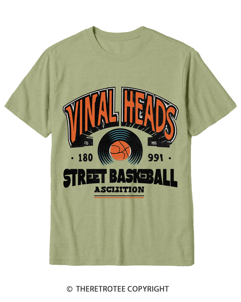 TheRetroTee 1980s Vinyl Heads Retro Street Basketball Graphic T-Shirt