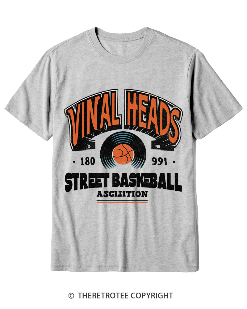 TheRetroTee 1980s Vinyl Heads Retro Street Basketball Graphic T-Shirt