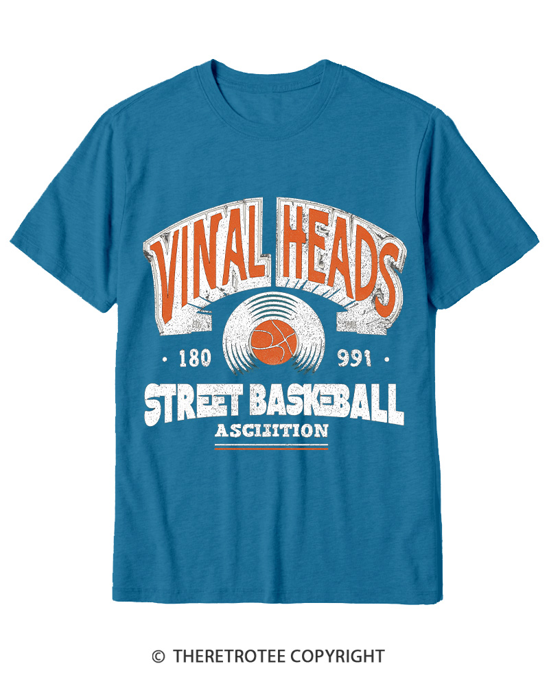 TheRetroTee 1980s Vinyl Heads Retro Street Basketball Graphic T-Shirt