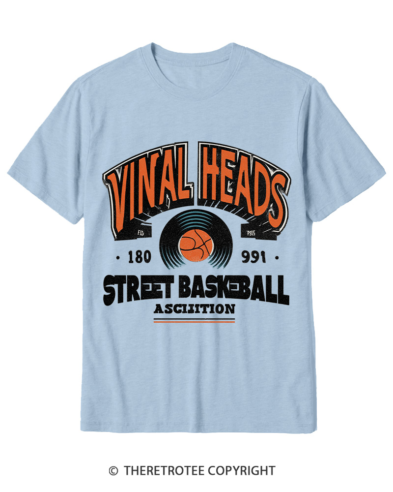 TheRetroTee 1980s Vinyl Heads Retro Street Basketball Graphic T-Shirt