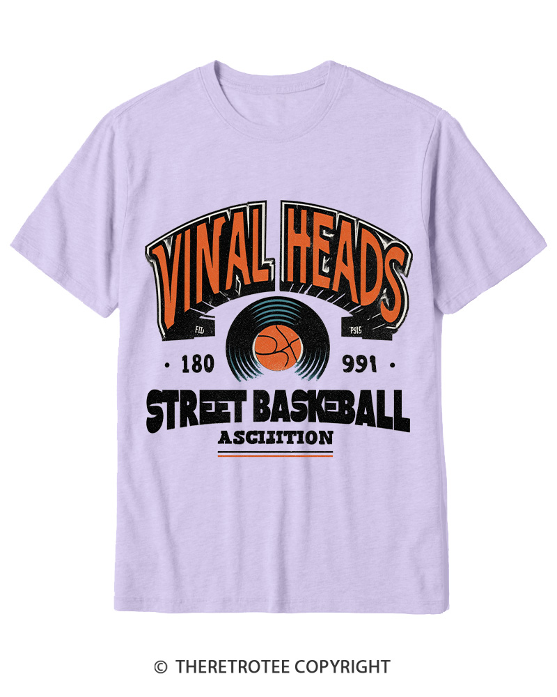 TheRetroTee 1980s Vinyl Heads Retro Street Basketball Graphic T-Shirt