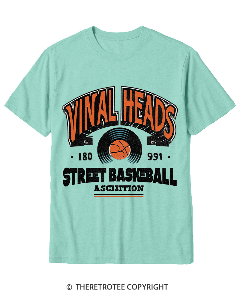 TheRetroTee 1980s Vinyl Heads Retro Street Basketball Graphic T-Shirt