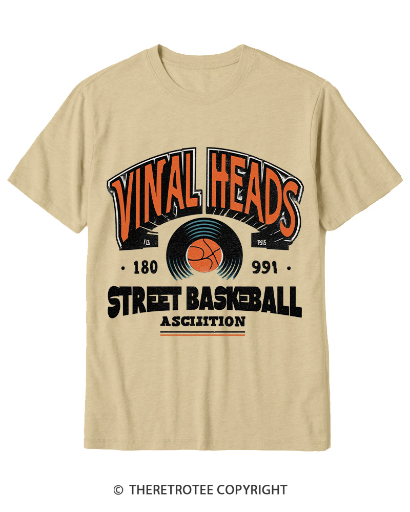 TheRetroTee 1980s Vinyl Heads Retro Street Basketball Graphic T-Shirt