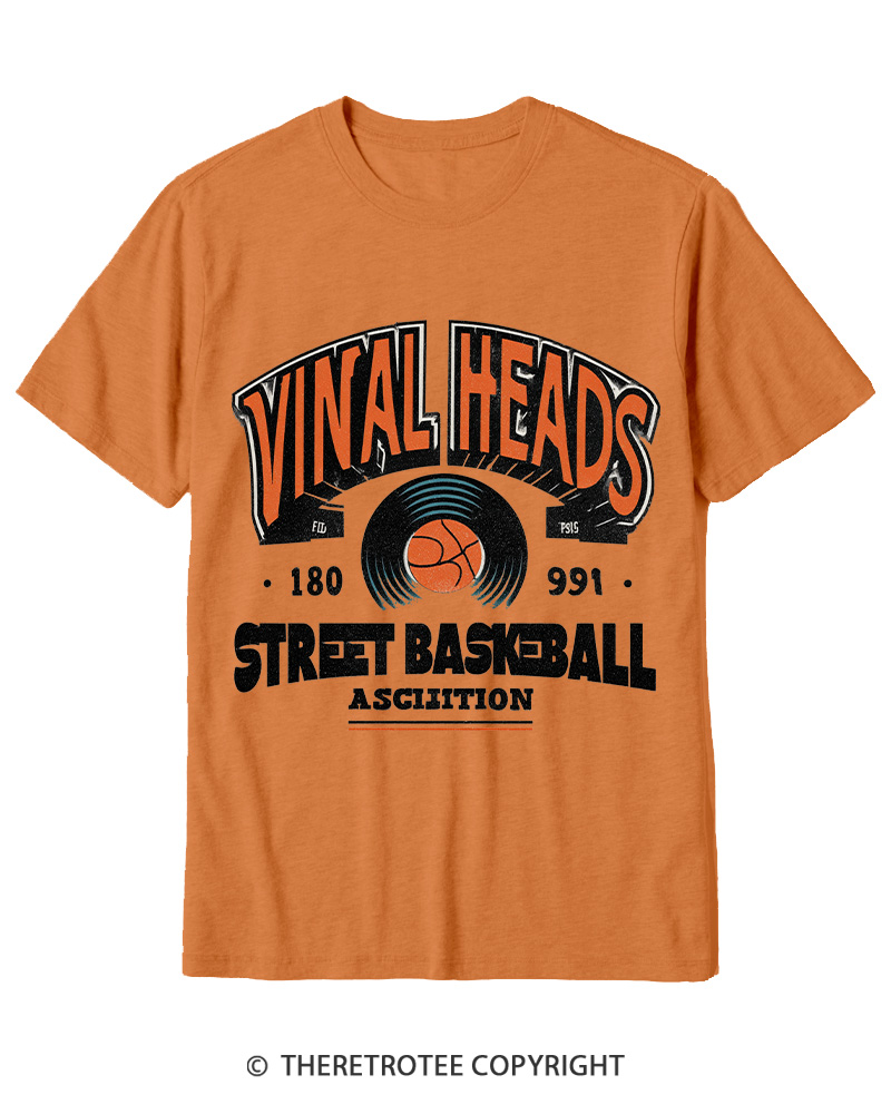 TheRetroTee 1980s Vinyl Heads Retro Street Basketball Graphic T-Shirt